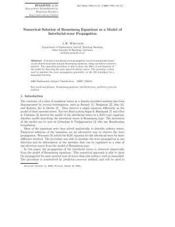 Numerical Solution of Boussinesq Equations as a Model of ...