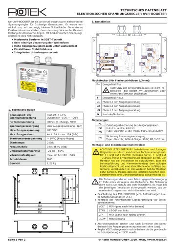 technisches datenblatt elektronischer spannungsregler avr ... - Rotek