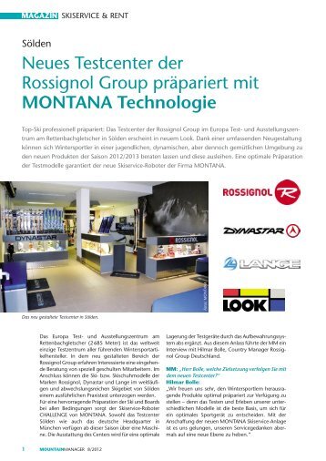 Neues Testcenter der Rossignol Group präpariert mit MONTANA ...