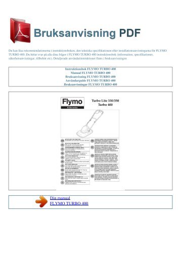 Instruktionsbok FLYMO TURBO 400 - BRUKSANVISNING PDF