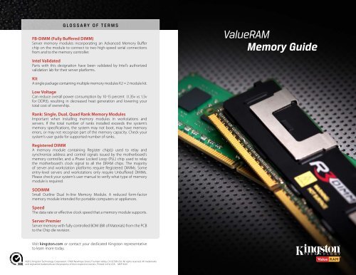 ValueRAM Memory Guide - Kingston