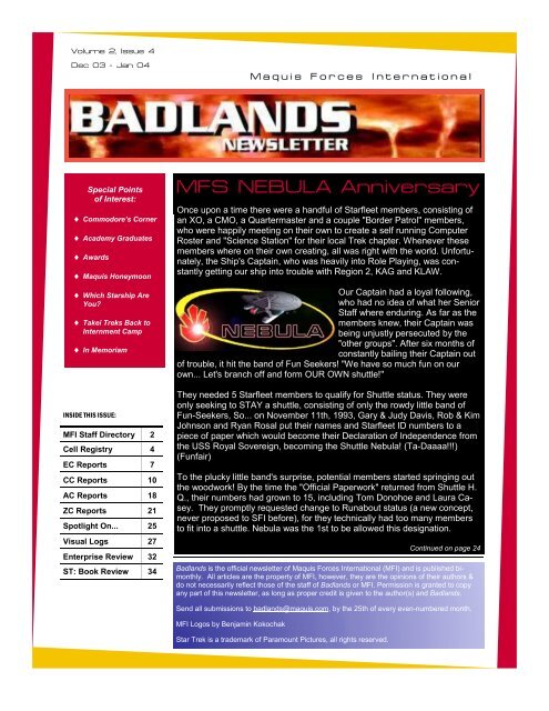 O - The Badlands Newsletter - Maquis Forces International