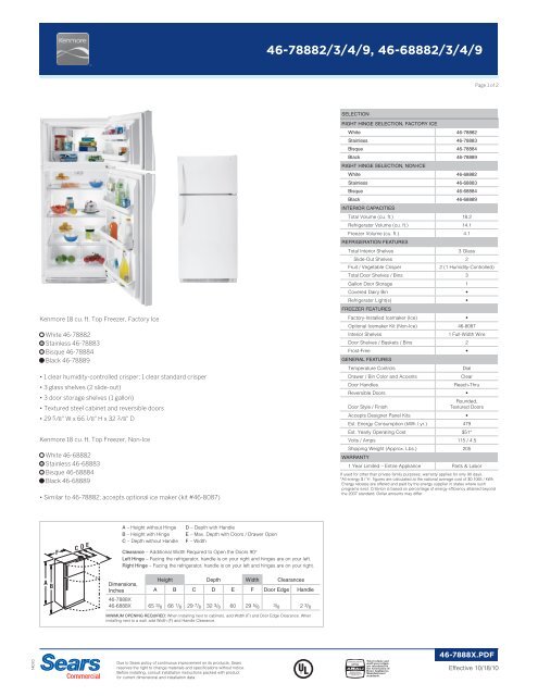Specifications - Sears