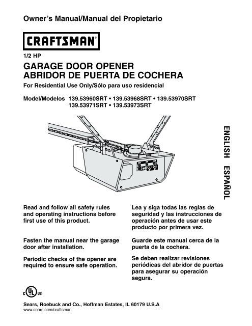 SRS DOM GDO MANUAL 139.53960,53970,53971,53973 ... - Sears