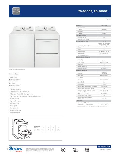 sears dryer installation