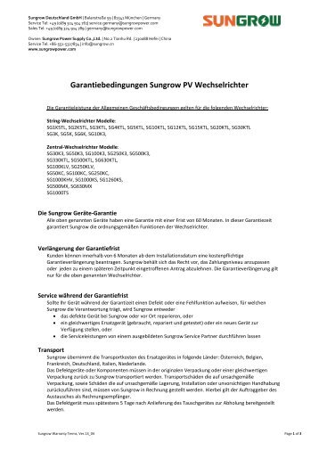 Garantiebedingungen Sungrow PV Wechselrichter - Krannich Solar