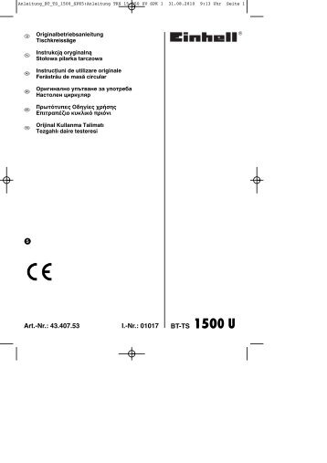 Anleitung_BT_TS_1500_SPK5:Anleitung TKS 15-250 UV ... - Einhell