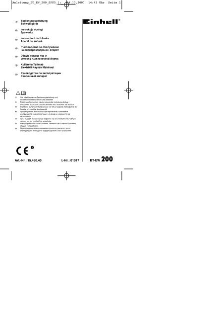 Art.-Nr.: 15.490.40 I.-Nr.: 01017 BT-EW 200 φ ... - Einhell