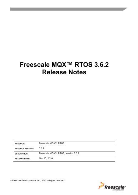 Freescale MQX™ RTOS 3.6.2 Release Notes