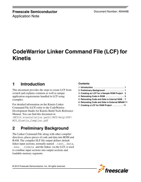 CodeWarrior Linker Command File (LCF) for Kinetis - Freescale ...