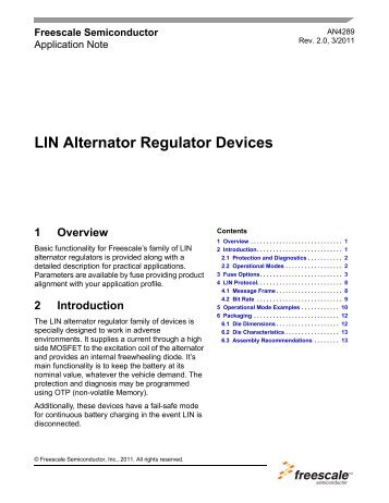 AN4289, LIN Alternator Regulator Devices - Freescale Semiconductor