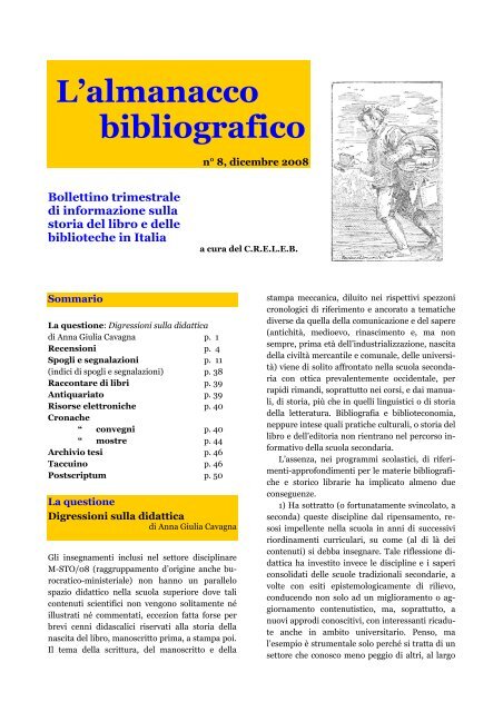 L'almanacco bibliografico - Centri di Ricerca - Università Cattolica ...