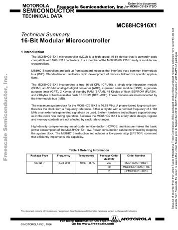 SEMICONDUCTOR MC68HC916X1 16-Bit Modular Microcontroller