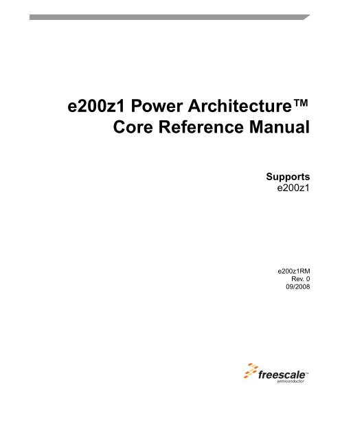 E200Z1RM, e200z1 Power Architecture Ž Core - Reference Manual