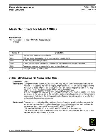 Mask Set Errata for Mask 1M09S - Freescale