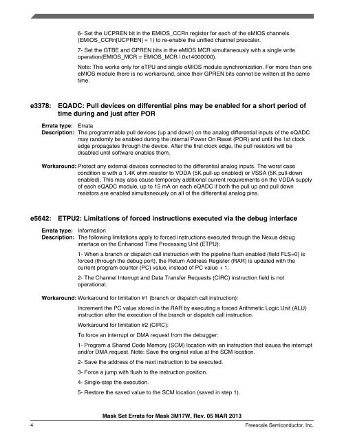 Mask Set Errata for Mask 3M17W - Freescale Semiconductor