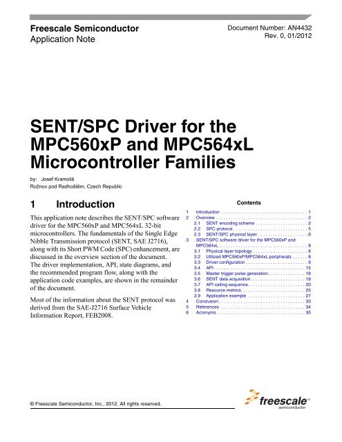SENT/SPC Driver for the MPC560xP and MPC564xL Microcontroller ...