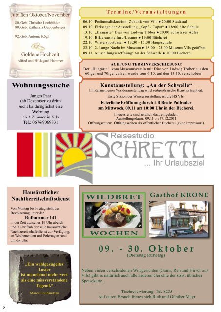 WILDBRET WOCHEN 09. - 30. Oktober - Vils