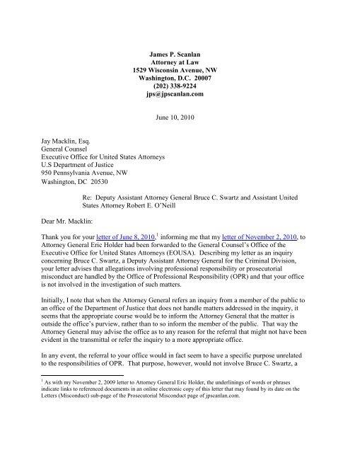 June 10, 2010 letter - James P. Scanlan, Attorney at Law