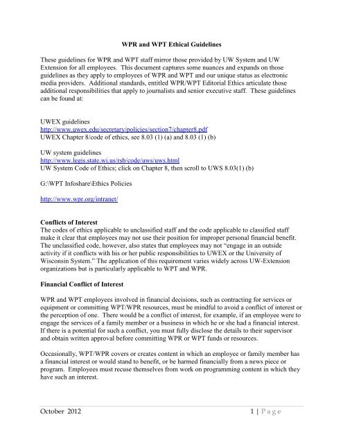 WPR and WPT Ethical Guidlines for All Staff - Editorial Integrity for ...