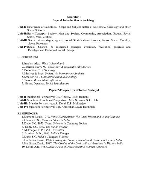 M A Sociology Syllabus Details Ddce Utkal University