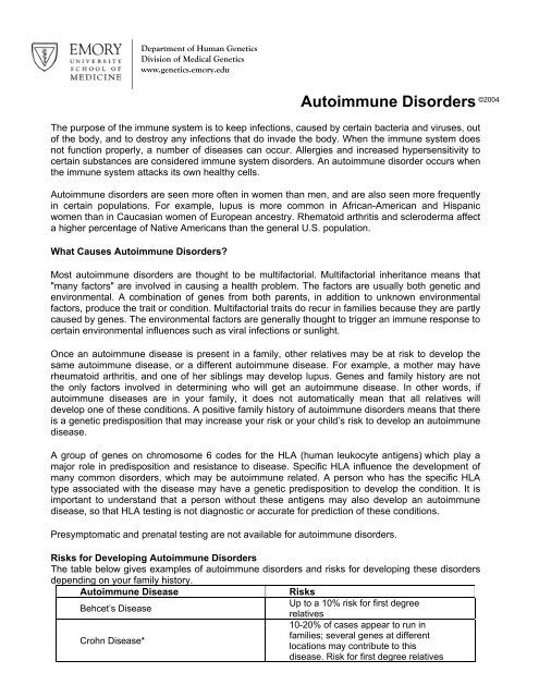Autoimmune Disorders - Emory University Department of Human ...