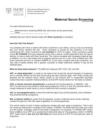 Abnormal Maternal Serum Screening for Down Syndrome - Emory ...
