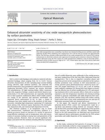 Enhanced ultraviolet sensitivity of zinc oxide nanoparticle ...