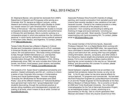 Fall Course Catalogue - Department of Cinematic Arts - University of ...