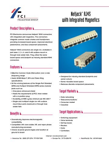 Netjack® RJ45 with Integrated Magnetics - FCI