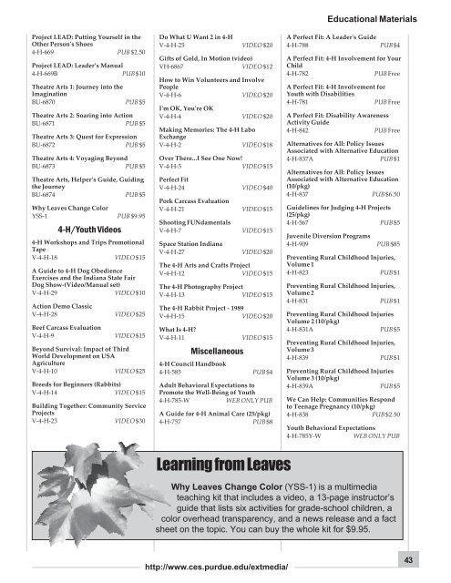 Purdue Extension 2003 Educational Materials Catalog