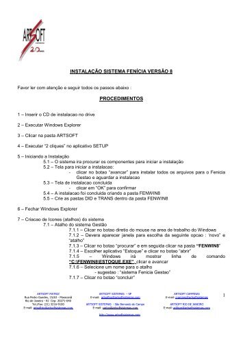 PROCEDIMENTOS INSTALACAO DO SISTEMA.pdf - Portal - Artsoft ...