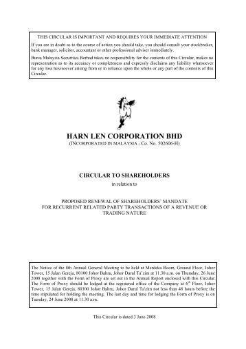 HARN LEN CORPORATION BHD - Announcements - Bursa Malaysia