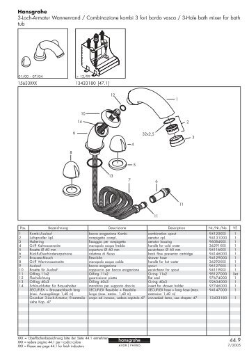 44.9 Hansgrohe 3-Loch-Armatur Wannenrand / Combinazione ...