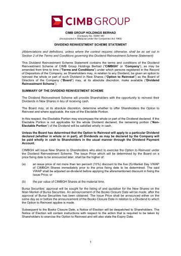 dividend reinvestment scheme statement - Announcements - Bursa ...