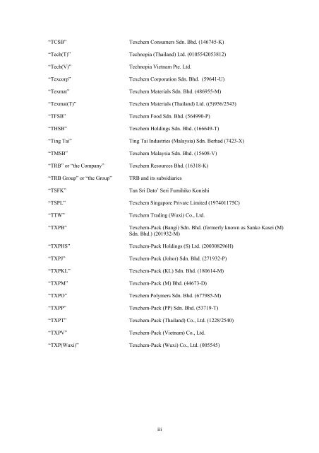 TEXCHEM RESOURCES BHD. - Announcements - Bursa Malaysia