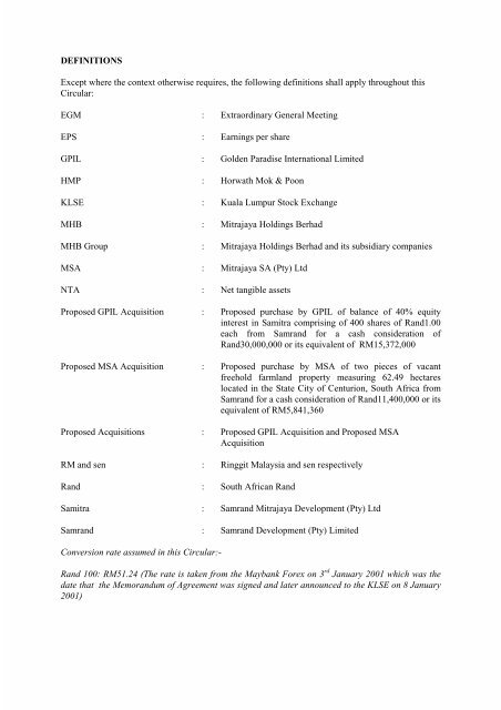 MITRAJAYA HOLDINGS BERHAD - Announcements