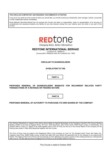 redtone international berhad - Announcements - Bursa Malaysia