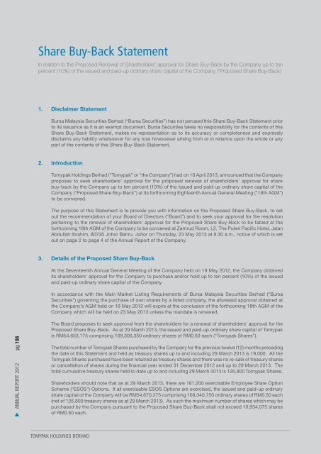 tomypak holdings berhad annual report 2012 - Announcements ...