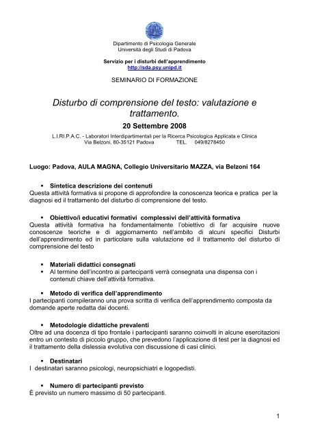 Programma - DPSS - Università degli Studi di Padova