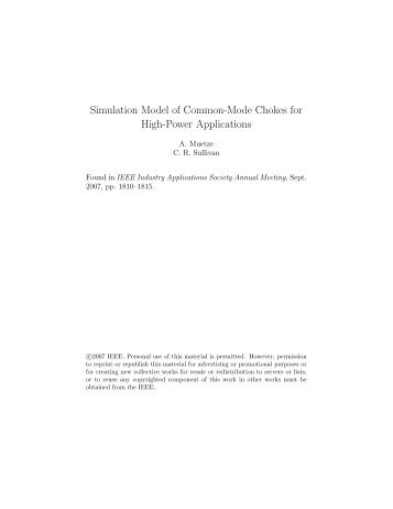 Simulation Model of Common-Mode Chokes for High-Power ...