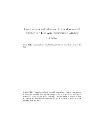 Cost-Constrained Selection of Strand Wire and Number in a Litz ...