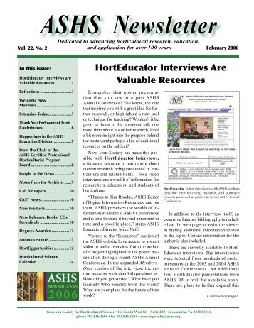 ASHS Newsletter - American Society for Horticultural Science