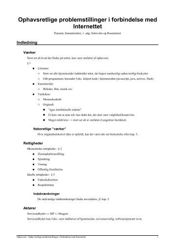 Ophavsret - Problemstillinger i forbindelse med internettet - JuraWiki