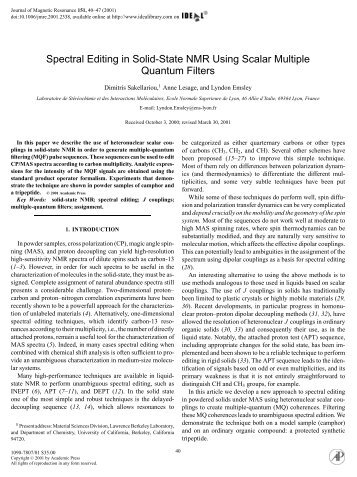 Spectral Editing in Solid-State NMR Using Scalar Multiple Quantum ...