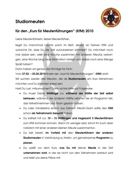 „Kurs für Meutenführungen“ (KfM) 2010 - BdP Landesverband Hessen
