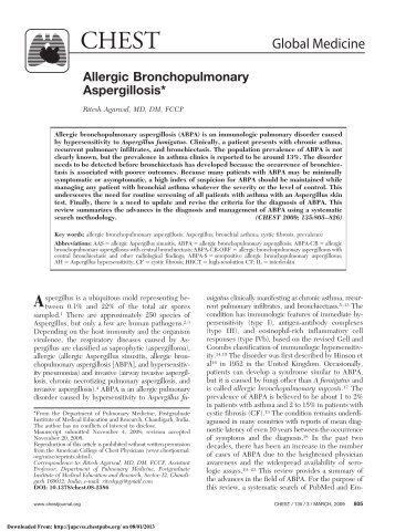 Allergic bronchopulmonary aspergillosis - CHEST Publications ...