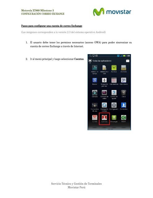 CONFIGURACION CORREO EXCHANGE Catalogo Movistar