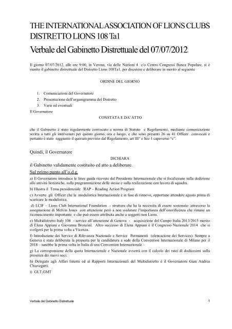 1° Gabinetto Distrettuale - E-district.org
