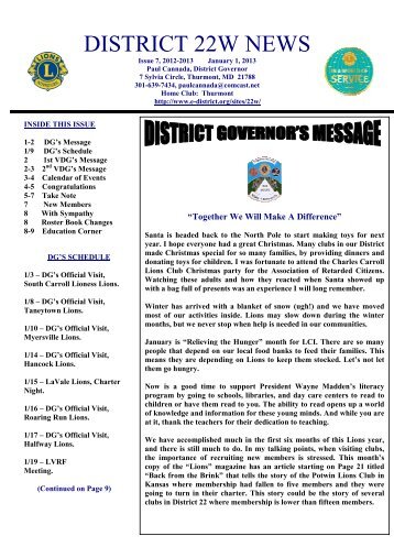 Lions Club Newsletter - January 2013 - E-district.org